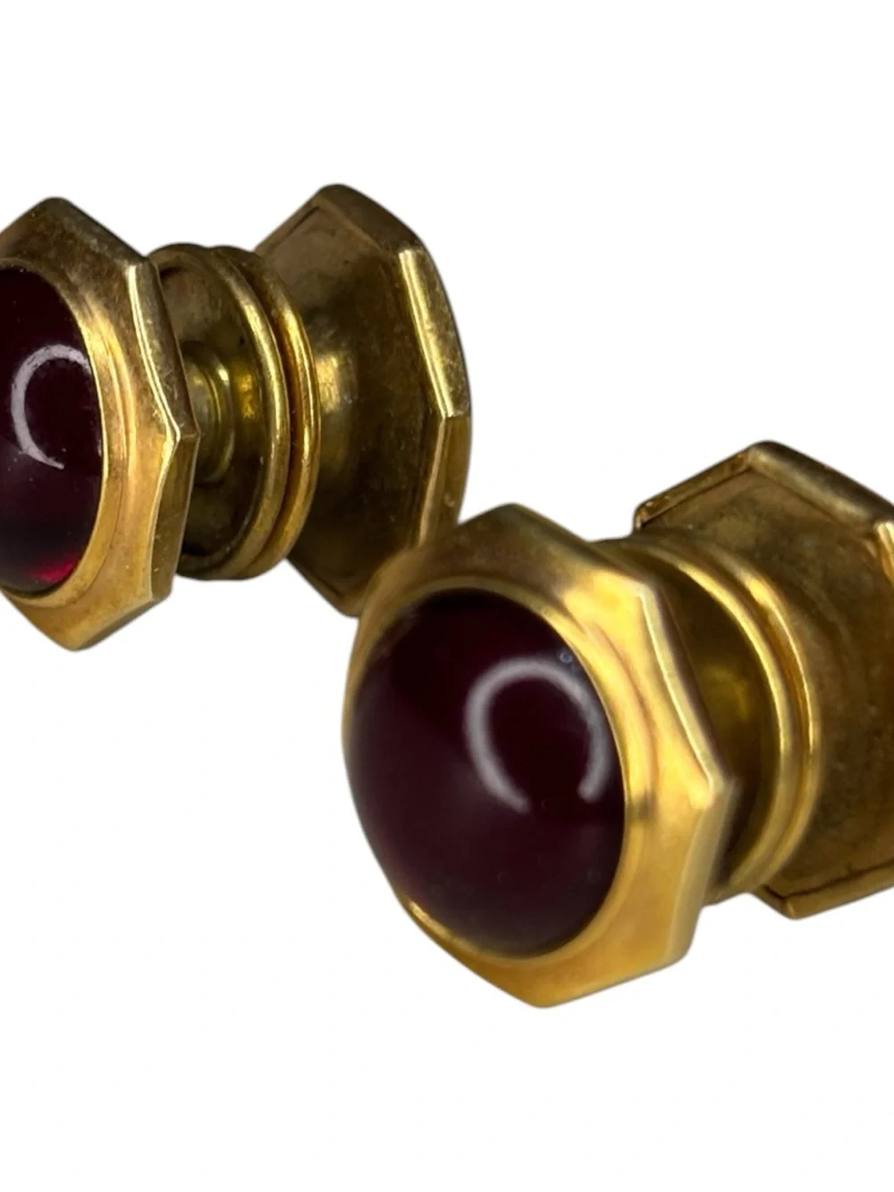 Vintage Pittman Keeler Cufflinks 12K Gold Filled Round Red Cabochon Stone Tuxedo